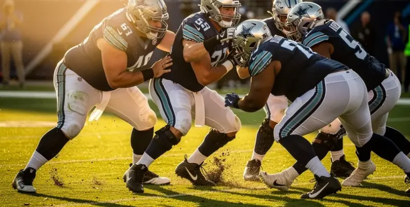 Detroit Lions left tackle Taylor Decker in uniform during an NFL game in 2025