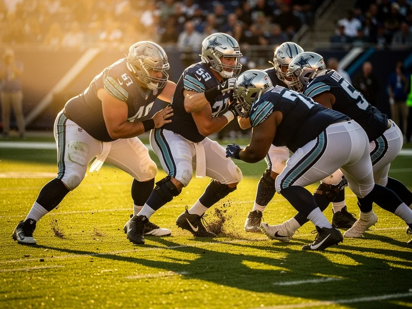 Detroit Lions left tackle Taylor Decker in uniform during an NFL game in 2025