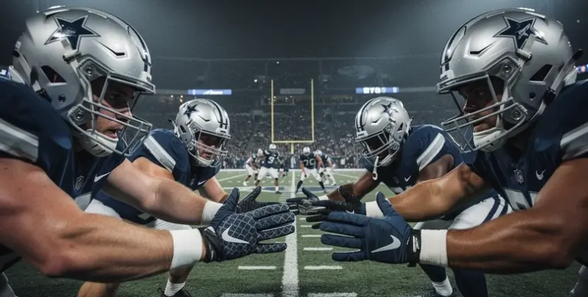 New Orleans Saints offensive lineman in blocking stance during 2026 NFL offseason practice