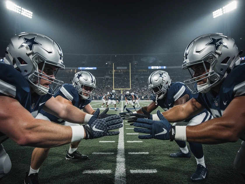 New Orleans Saints offensive lineman in blocking stance during 2026 NFL offseason practice