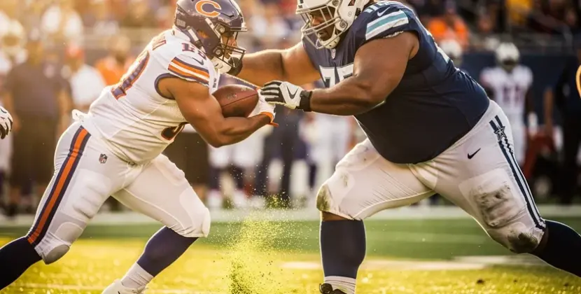 Tennessee Titans defensive lineman on the field during an NFL offseason trade announcement in 2026