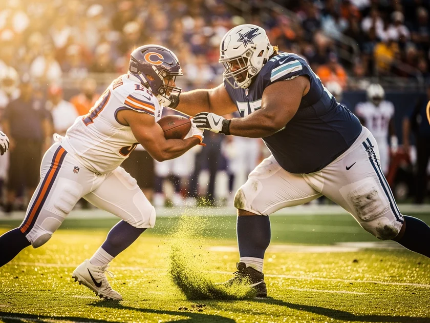 Tennessee Titans defensive lineman on the field during an NFL offseason trade announcement in 2026